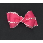 Pink (Shocking Pink) / White Pico Stitch Bow - 3 inch